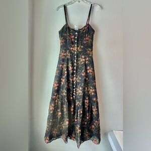 Vintage Laura Ashley Silk Floral Spaghetti Strap Tiered Maxi Dress
